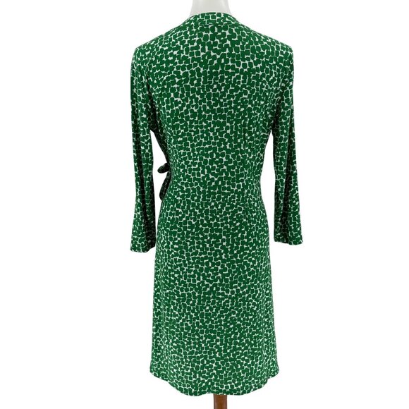 BCBG Max Azria Green White Wrap Dress Size L, Long Sleeve Abstract Pattern - Picture 3 of 11